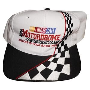 Vintage NASCAR Motordrome Speedway Snapback Hat Checkered Flag Racing Cap